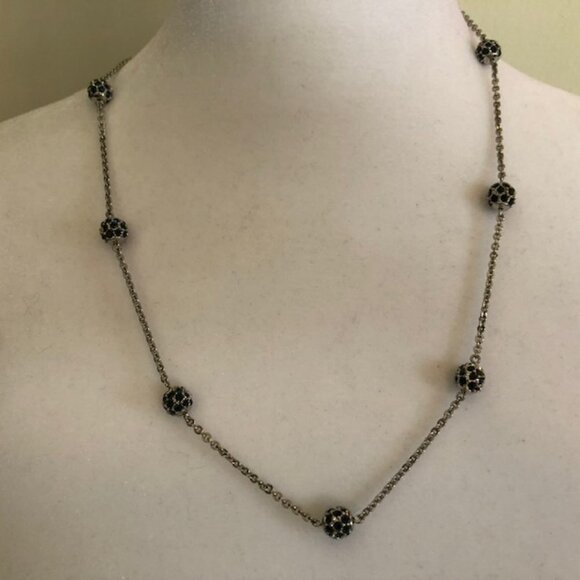 NOLAN MILLER Vintage Blue Crystal Silver Chain Necklace - Picture 3 of 16